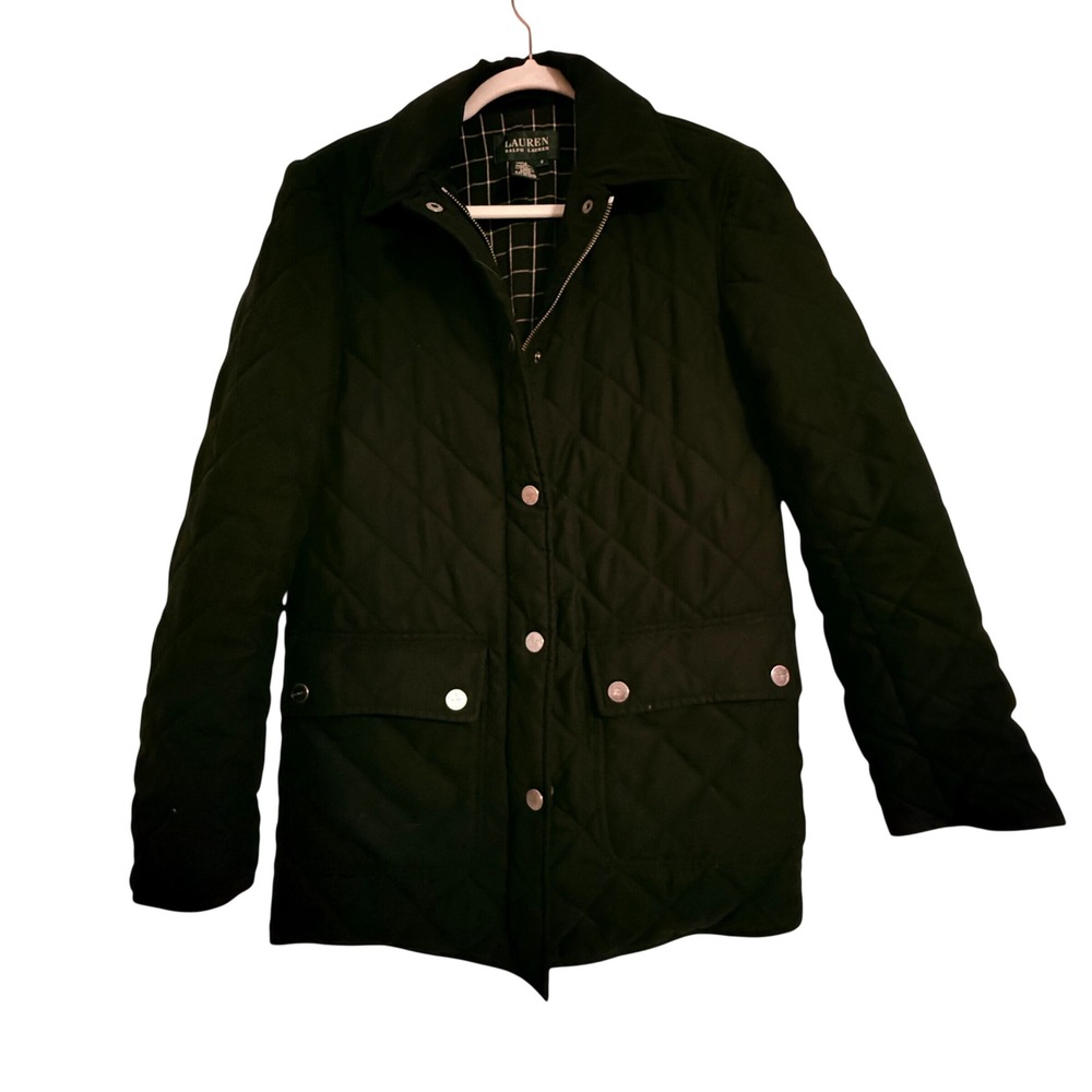 Lauren Ralph Lauren Black Quilted Barn Jacket Windowpane Lining Womens Small
